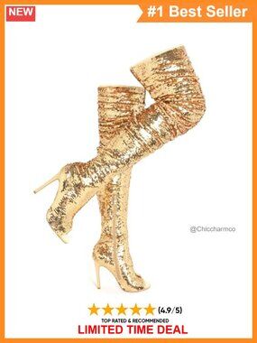 Peep Toe Thigh High Boots Sequins Stiletto Heels